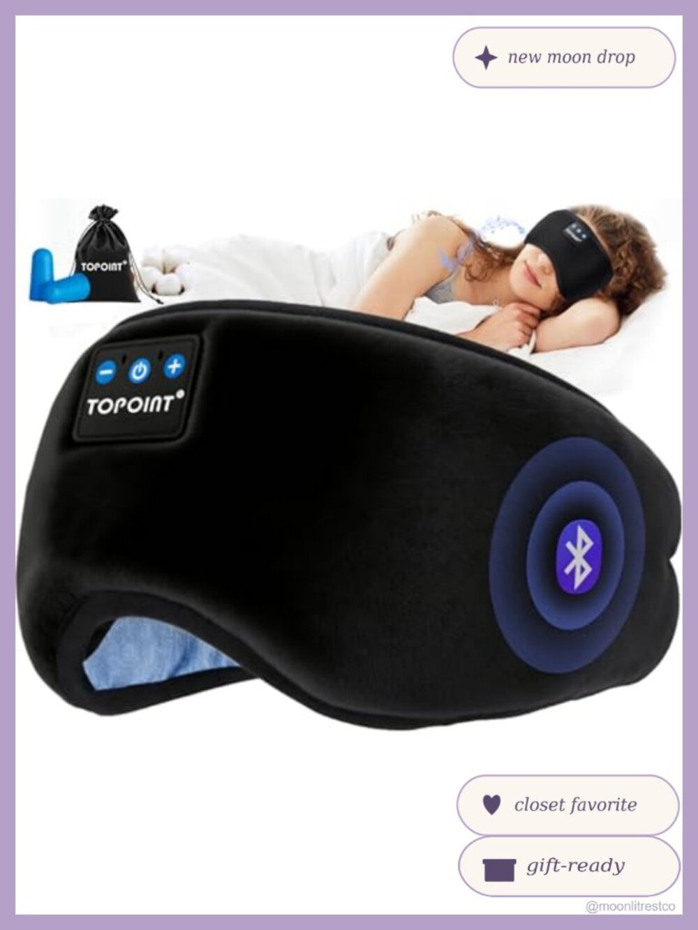Bluetooth 5.4 Sleep Mask Headphones 95% Cotton Blackout Eye Mask Travel
